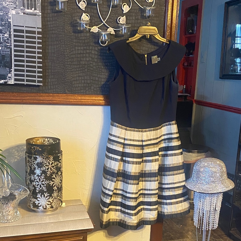 Taylor navy and Cream Midi Dress